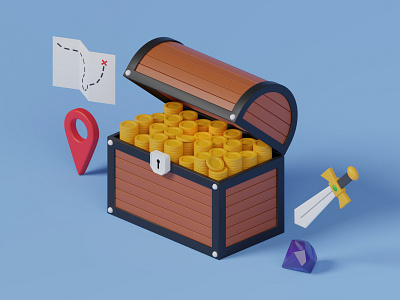 Treasure Chest 3D Illustration 3d blender chest coin gold illustration rich treasure trove wealth