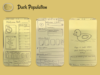 Duck Population design handdrawn low fidelity marvel app ui