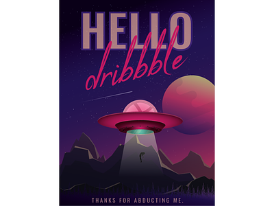 Hello Dribbble! alien graphic design hello dribbble illustration retrowave space typography ufo vector