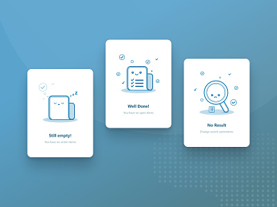 Icons for a to-do list 2d illustration card design illustraion kawaii search results status ui vector illustration