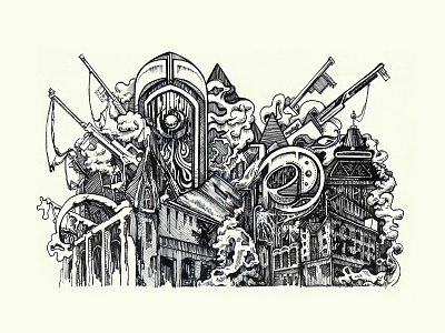 Inktober Day 1. New Crobuzon City city ink illustration ink pen inktober 2018 sci fi steampunk