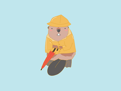 Cute Rainy Day Beaver Illustration animals beaver coloful cute art design digital illustration flat illustration rain coat vector