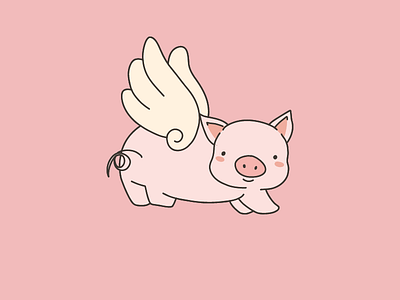 Cute Flaying Pig Digital Illustration