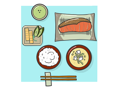 Japanese Breakfast coloful cute art design flat illustration vector
