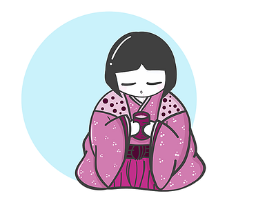 Japanese Girl Drinking Tea cute art design flat illustration japan japanese pink vector