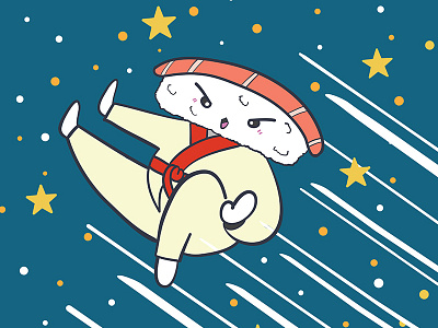 Sushi Man In Space coloful cute art design flat food art illustration japan japanese vector