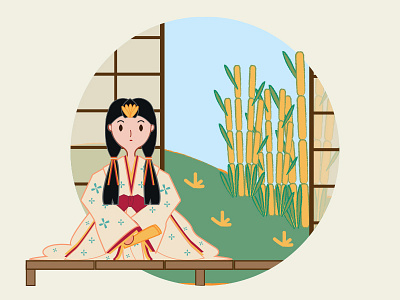 Princess Kaguya Japanese Fairy Tale anime coloful cute art design digital illustration flat illustration japan japanese kawaii vector