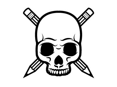 Skull and pencil black and white logo pencil skull thick lines vector