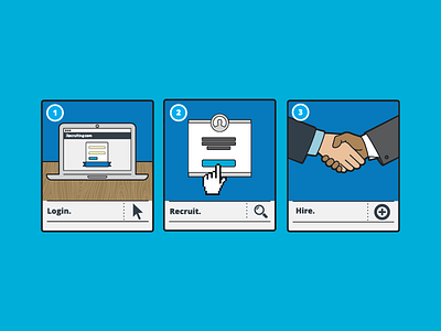 Three steps blue click handshake illustrator laptop login vector