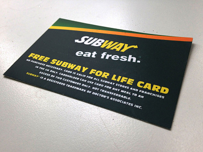 'Free Subway For Life' cards (2010) business cards