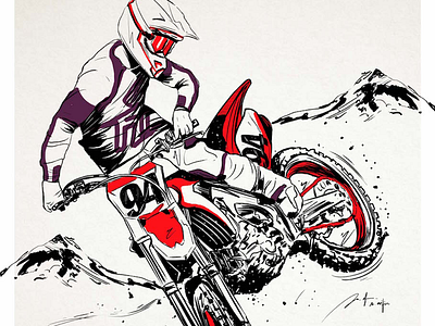 94 black blackandwhite comic drawing illustration motocross motorcycle portrait sport white