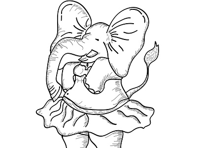 illustration of cute elephant in hand drawing design handdrawn illustration typography vector