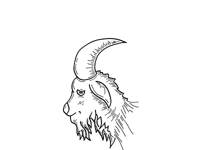 goat head illustration, black and white, by arfiantama on Dribbble