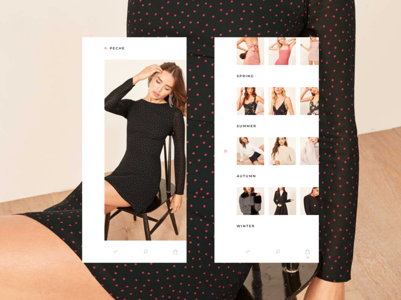 Peche Mobile I app collective ecommence fashion front end front end greyson grid interaction lookbook minimal minimalism mobile peche quinn react remote typography ui ux