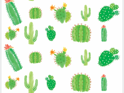 Cactus pattern illustration pattern design traditional art watercolor