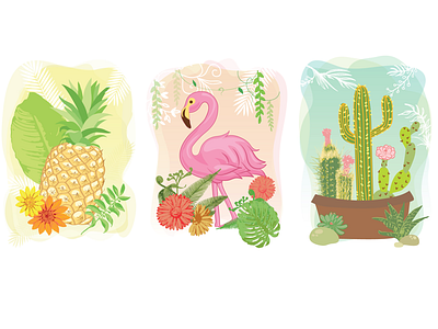 Pineapple, Flamingo and Cactus art cactus flamingo graphic design illustration pineapple summer