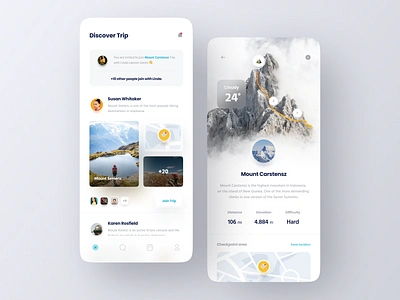 Hiking Trip App concept adventure app clean climb design explore hiking minimal minimalist mobile mountain tracking trip ui ux