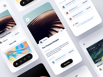 NFT Mobile App Concept app auction bid blockchain clean crypto cryptocurrency design ethereum marketplace minimal minimalist mobile nft shop store ui ux
