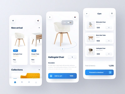 Furniture e-commerce App 3d app chair clean design ecommerce furniture furniture app interior ios minimal minimalist mobile product design property shop store table ui ux