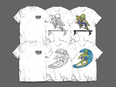 Curio Design T-Shirt (Client from Australia) alien brand branding design drawing fashion illustration skate skateboard skateboarding surf surfing wave