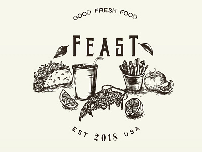 Feast logo classic company food food and drink fresh hand drawn logo logo design sketch usa vintage vintage logo