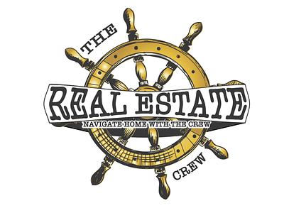 Real estate Crew logo concept branding classic creative design gold illustration logo logo design luxury navy old real estate ship ship wheel vector vintage