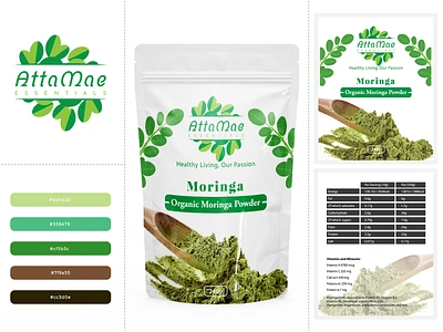 Moringa powder pouch bag label design branding design illustration label label packaging labeldesign logo logo design package design packaging design pouch label design product design ui