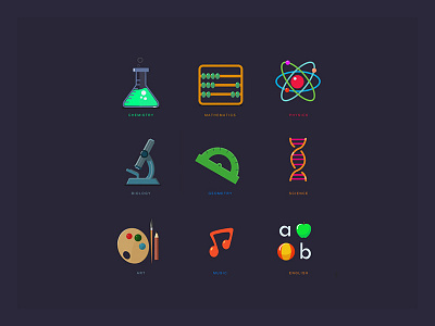 Subject Icons art biology chemistry geometry icons language mathematics music physics science subjects