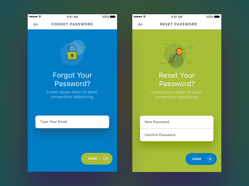 Forgot and Reset Password Screen by Wajahat Ali Nawab on 