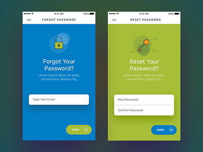 Forgot and Reset Password Screen app colors flat forgot illustration ios password reset