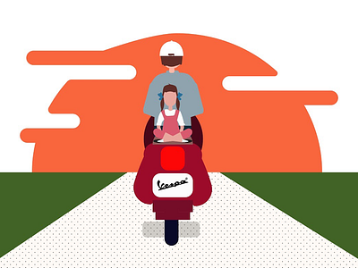 Little girl back seater girl illustration minimal ride scooter vespa