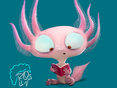 Axolotl reader of luck charachter design illustration photoshop toon