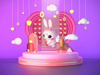 灵灵兔 LILIJO c4d love mascot design rabbit show