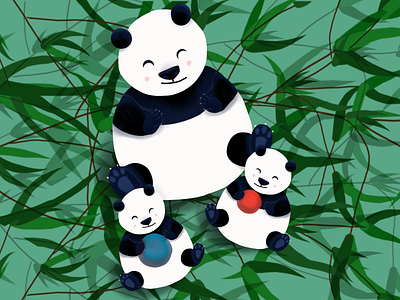 Panda Family animal art black white children art dribbble illustration procreate