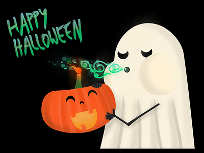 Happy Halloween black white children art cute dribbble ghost halloween happy illustration orange procreate pumpkin