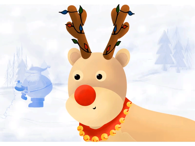 Rudolf the reindeer animal art animation children art christmas cute dribbble gif illustration lights procreate santa claus