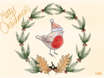 Merry Christmas Robin animal art children art christmas cute dribbble illustration procreate robin