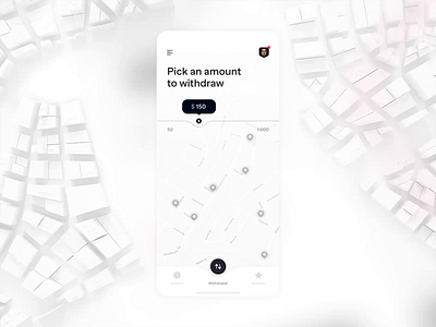 CashApp 3d 3d map animation app application cash control design finance financial financial app ios journey map mobile morph slider ui withdraw withdrawal