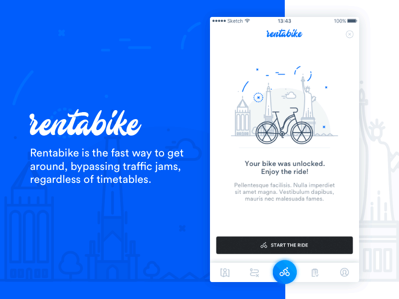 Rentabike - Unlock Bike Screen animation app bike city icon ios map rent rental ride unlock