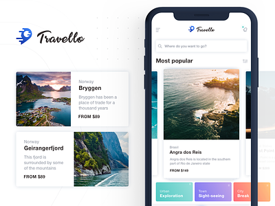Travello App - Plan a new travel adventure app cards discover iphone x journey mobile plan swipe travel uiux