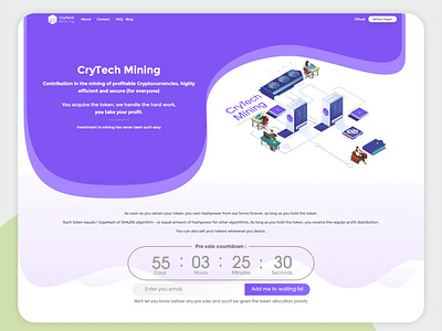 mining website landing page bitcoin branding countdown design ethereum illustration landingpage mine minimal minimalistic mining tech ui ui design ux vector