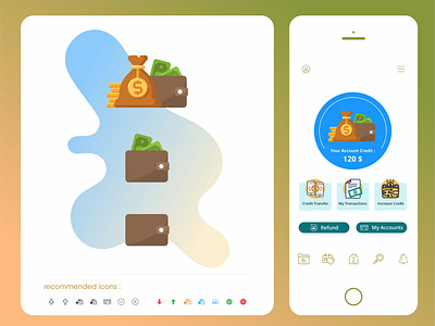 finance - wallet in app with suggested icons app app design application business coin design drmyco finance finance app finance business icon illustration money ui ui design ux vector wallet