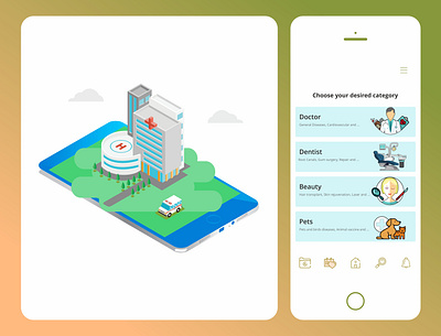 medical expert category in a health app ambulance app design beauty category design doctor drmyco expert health app hospital illustration isometric medical medical app pet ui ui design ux