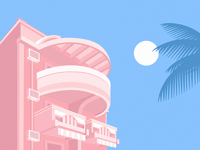 Zenith chill arhitecture blue design drawing holiday illustration palms penthouse pink summer sun type vaporware