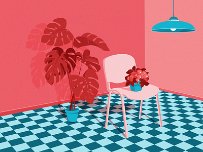 Environment blue chair chill design drawing enviroment floor holiday illustration lamp monstera plant vector