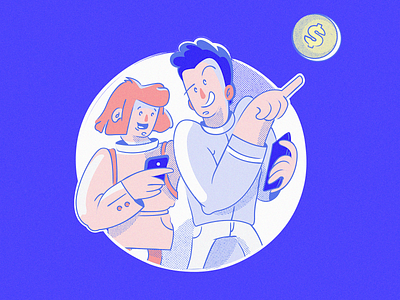 Chasing your luck blue cashback character character design darkblue drawing dudes girl guy illustration money phone phones vector with phone