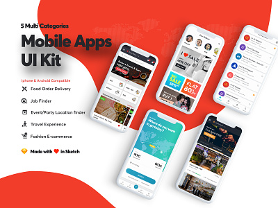 5 Categories App UI Kit For Sale app clean design flat icon icons ios kit minimal mobile type ui ux vector