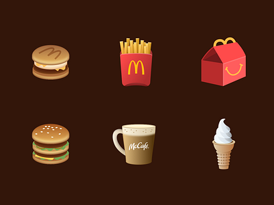 McDonald's Icon Design breakfast fastfood french fries hamburger happy meal icecream icon icon design logo mccafe realistic