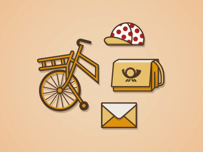 Mailman bag bike cap courier hat illustration lasseundbosse letter mail post vector velo