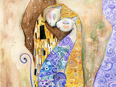 Cats in Different Art Styles - Inspired by Gustav Klimt cat gustav klimt illustration painting water color